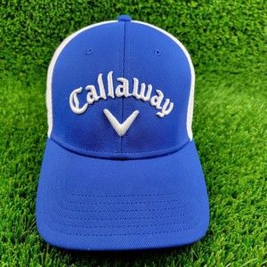 Callaway Golf Odyssey Blue Hat with White Spellout Logo Fitted LG/XL A Flex EUC